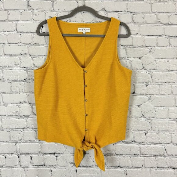 Madewell Texture and Thread Top Button Front Tie Tank Sleeveless Mustard Women L - Picture 2 of 13